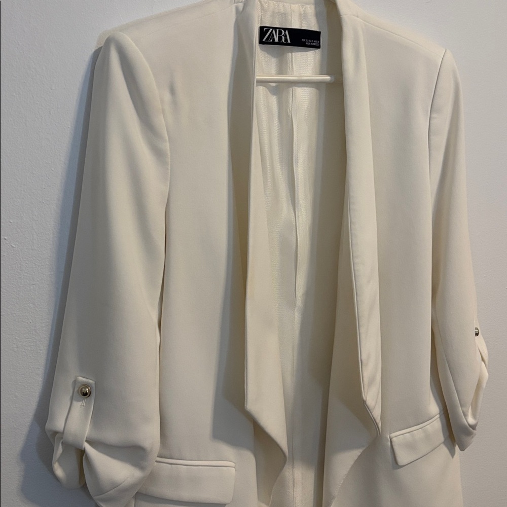 Zara XL Cream Open-Front Women's Blazer Jacket - Picture 4 of 6